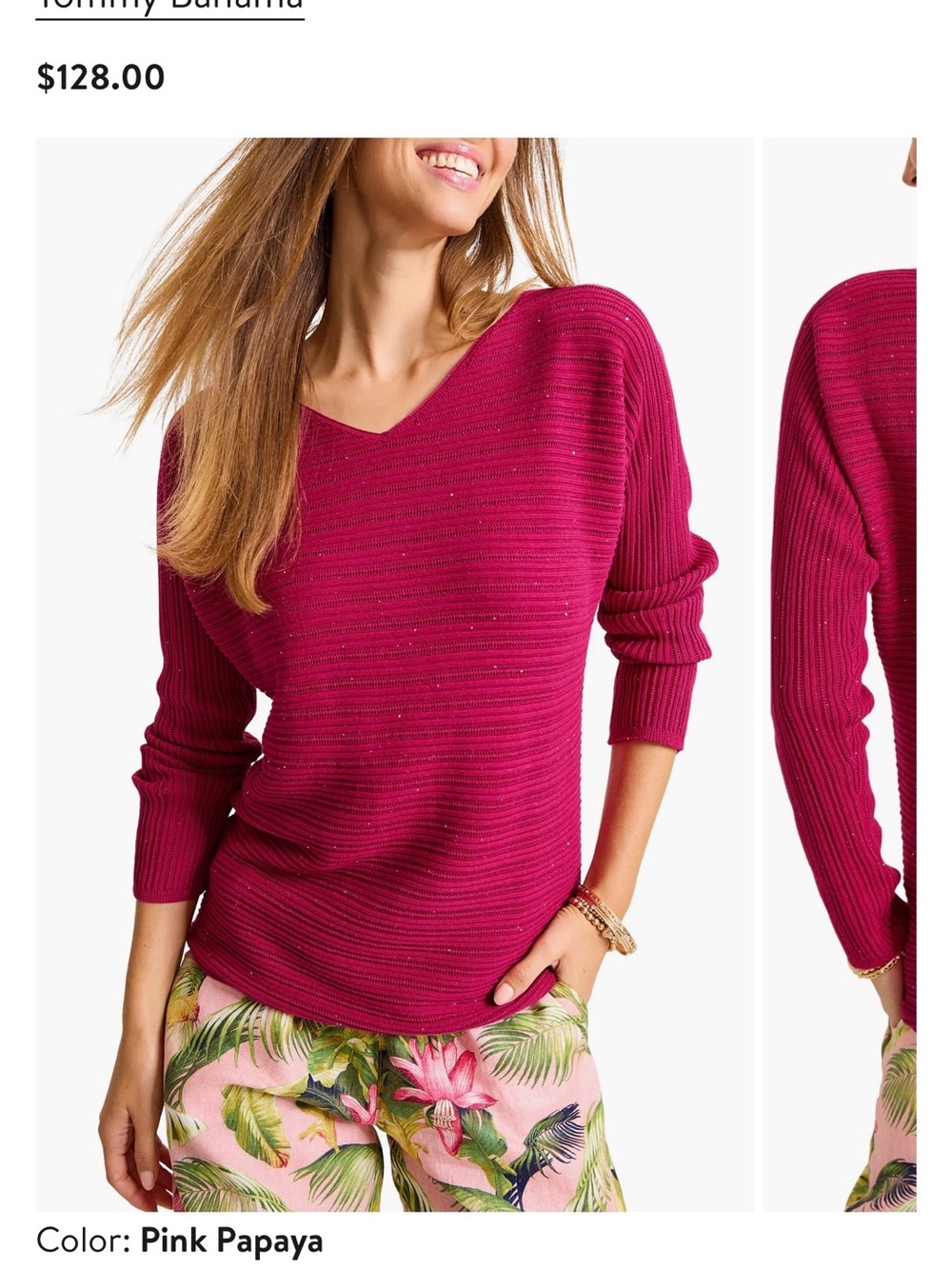 Tommy Bahama Women's Jewel Bay- mini sequin Sweater in Fuchsia Pink - Picture 5 of 5